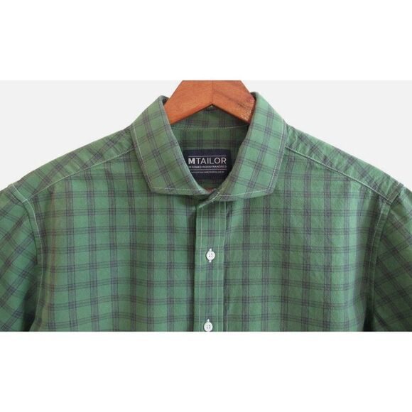 Men's Custom MTailor Short Sleeve Green Plaid Shirt L - Picture 3 of 3